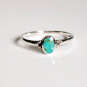 Sterling Silver Turquoise Ring, Beaded Turquoise Ring, Minimalist Bali Ring,